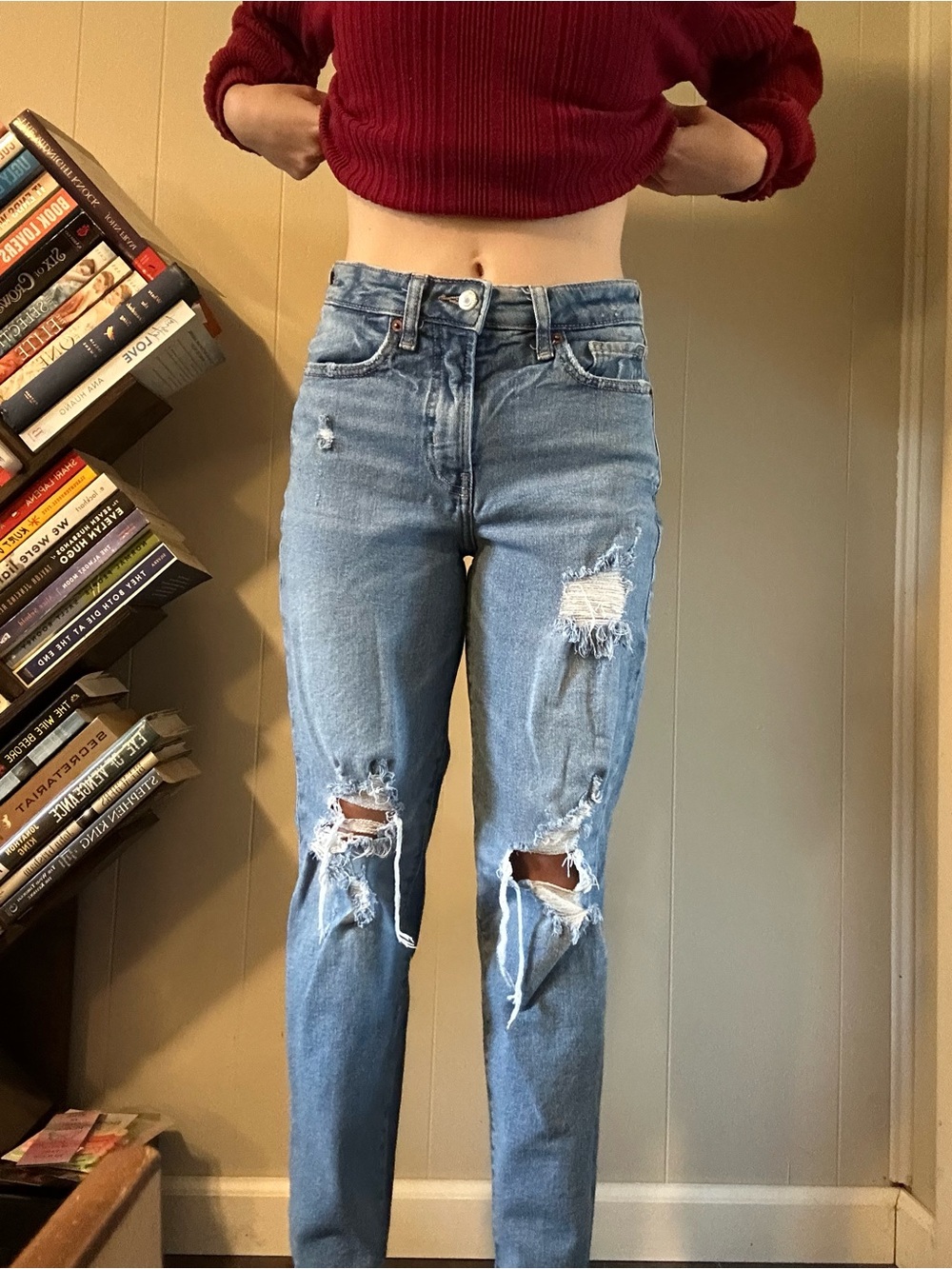 Old Navy 2 High-Rise Ripped Straight Jeans - Light Blue